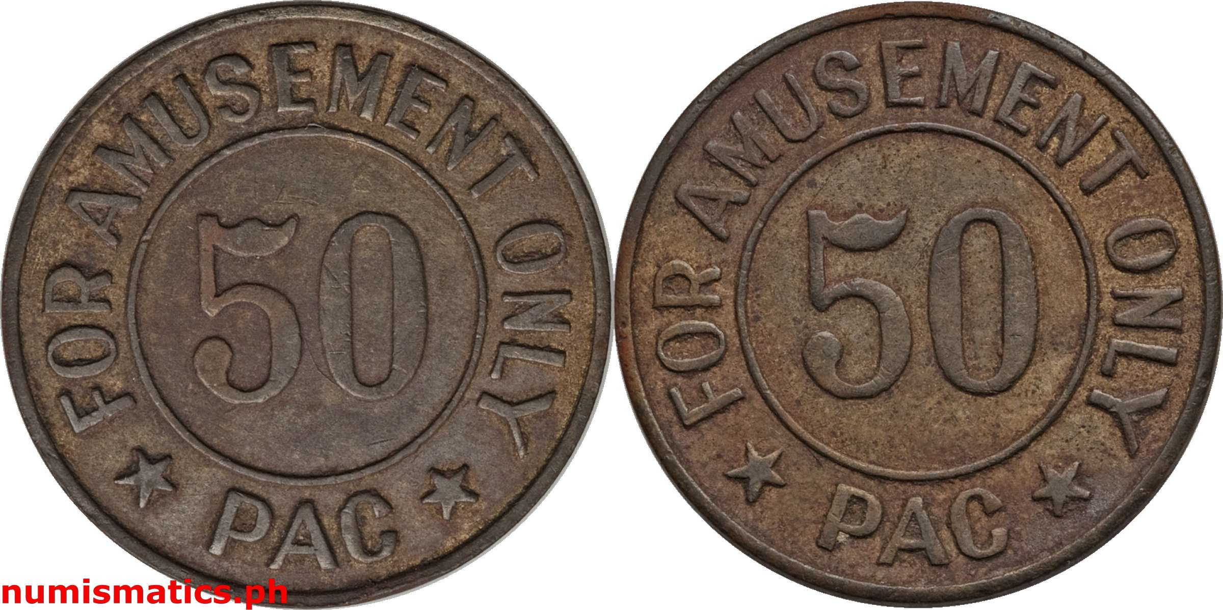 Early 1940’s 50 PAC For Amusement Only Border Token