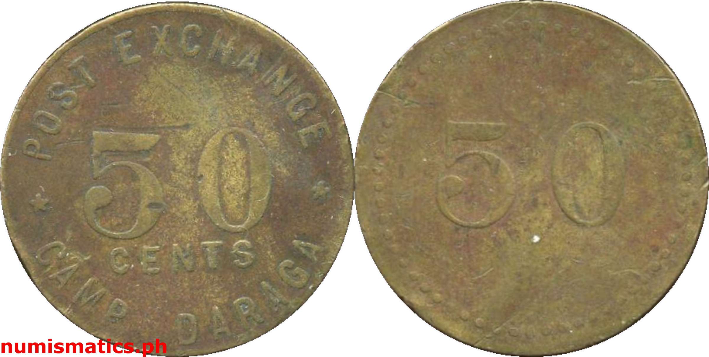 50 Centavos Early 1910’s Camp Daraga Post Exchange Military Token