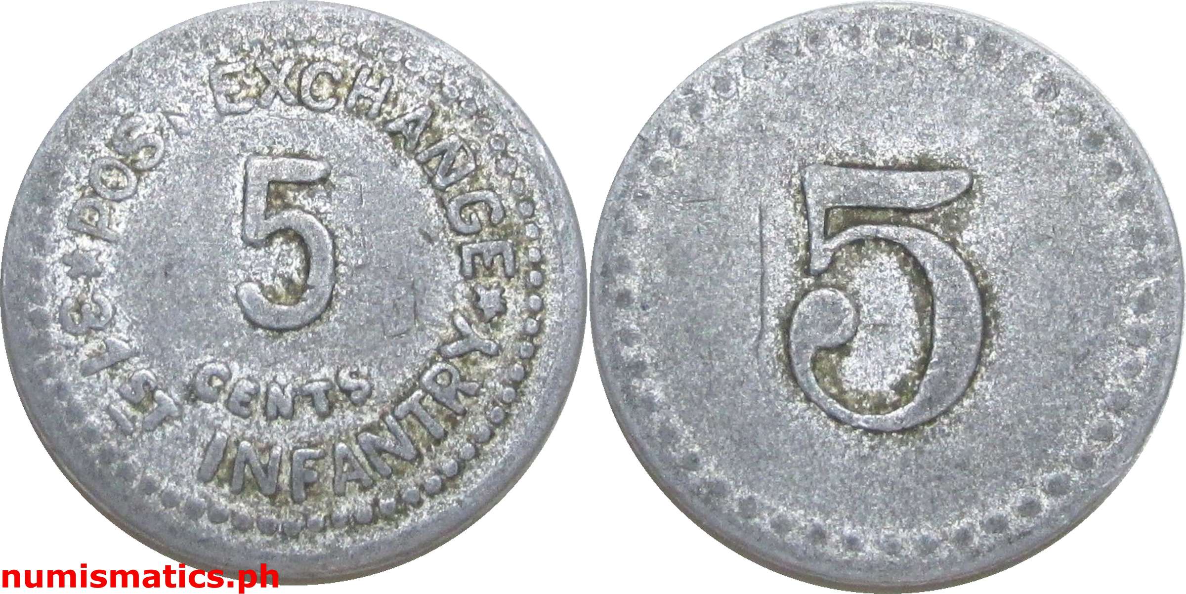 5 Centavos Aluminum 1920's 31st Infantry Post Exchange Military Token