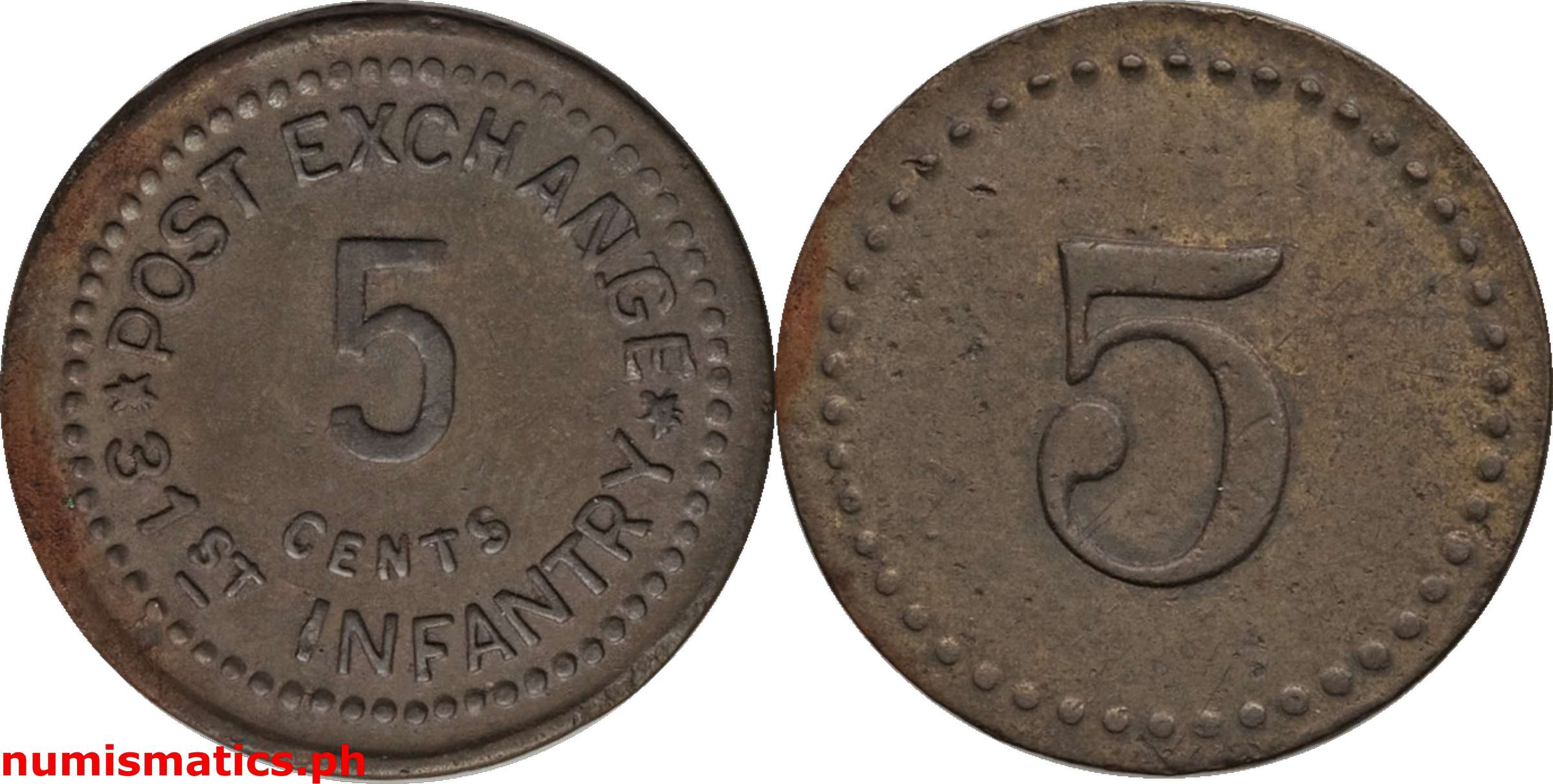 5 Centavos 1920's 31st Infantry Post Exchange Military Token