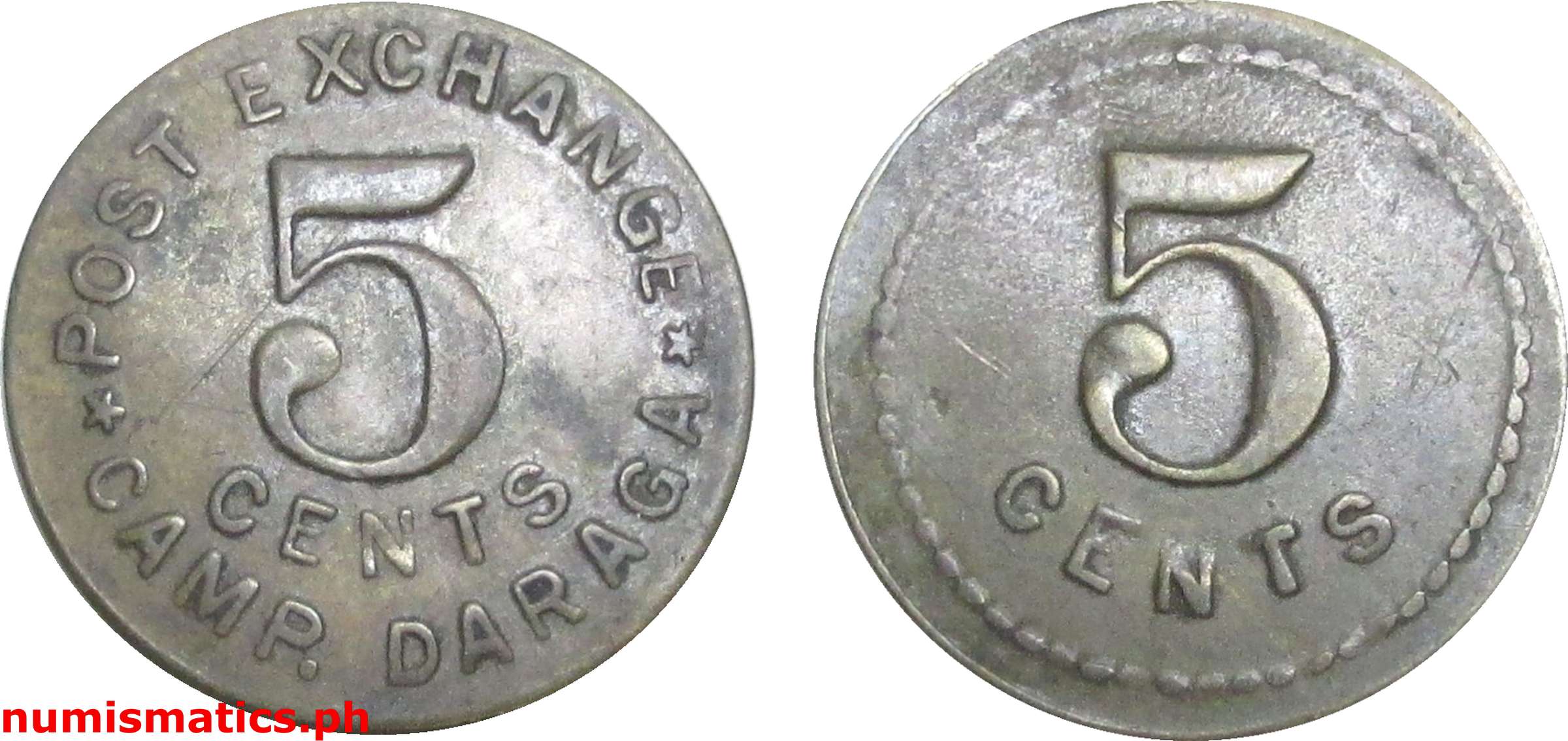 5 Centavos Early 1910’s Camp Daraga Post Exchange Military Token