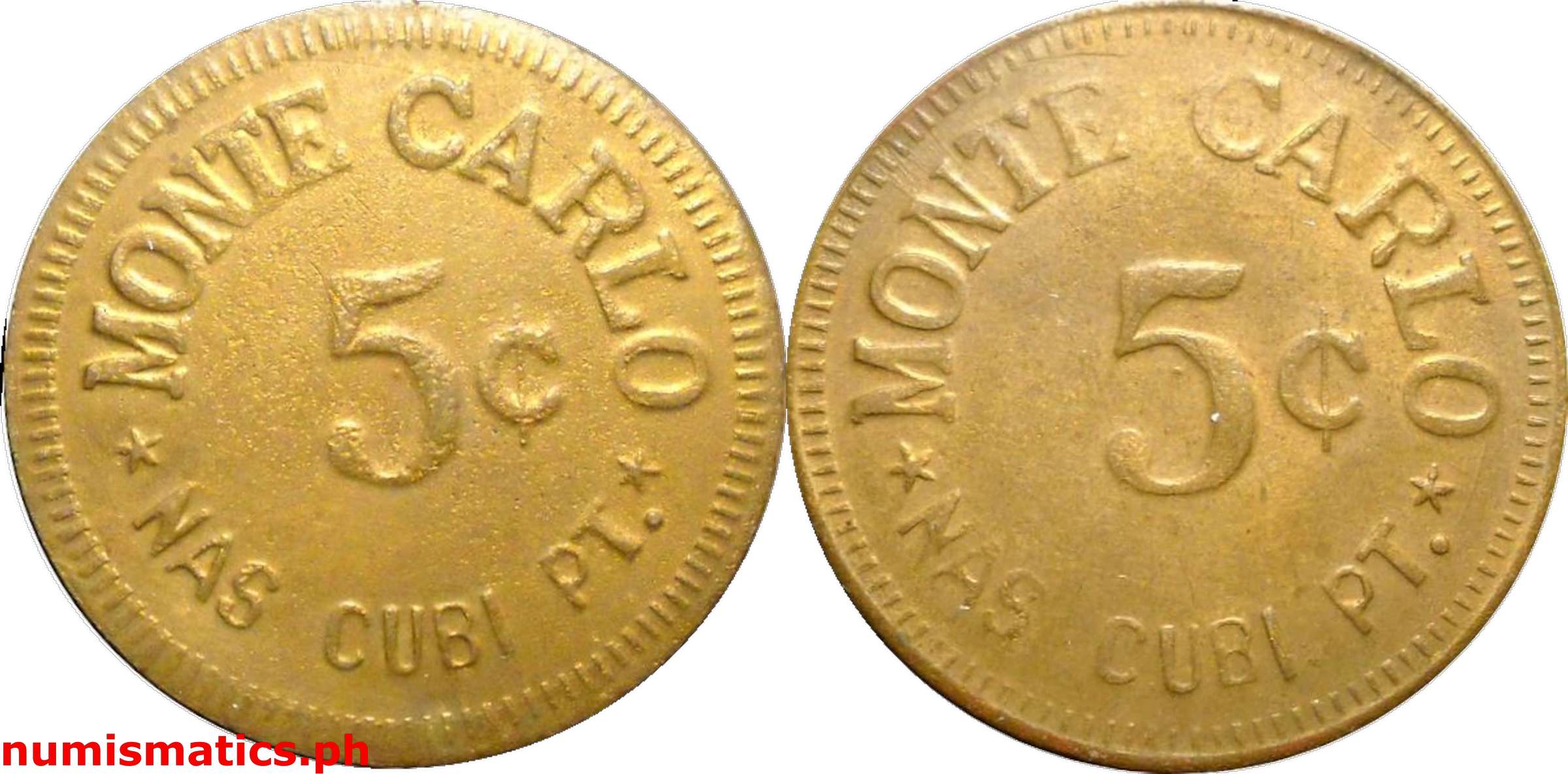 5 Centavos Brass Mid 1950’s Monte Carlo NAS Cubi Pt. Military Token