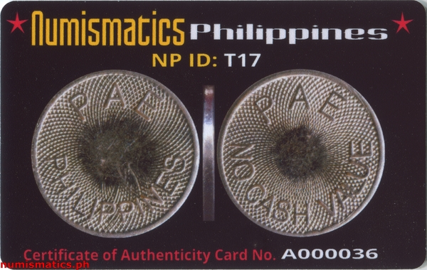 PAE Philippines Military Token A000036 COA Card Obverse