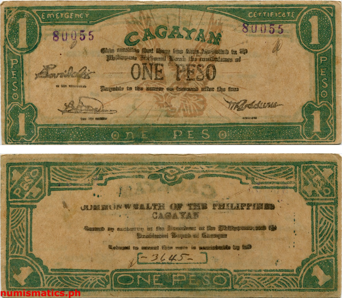 1 Peso Third Issue Third Printing Cagayan Emergency Note