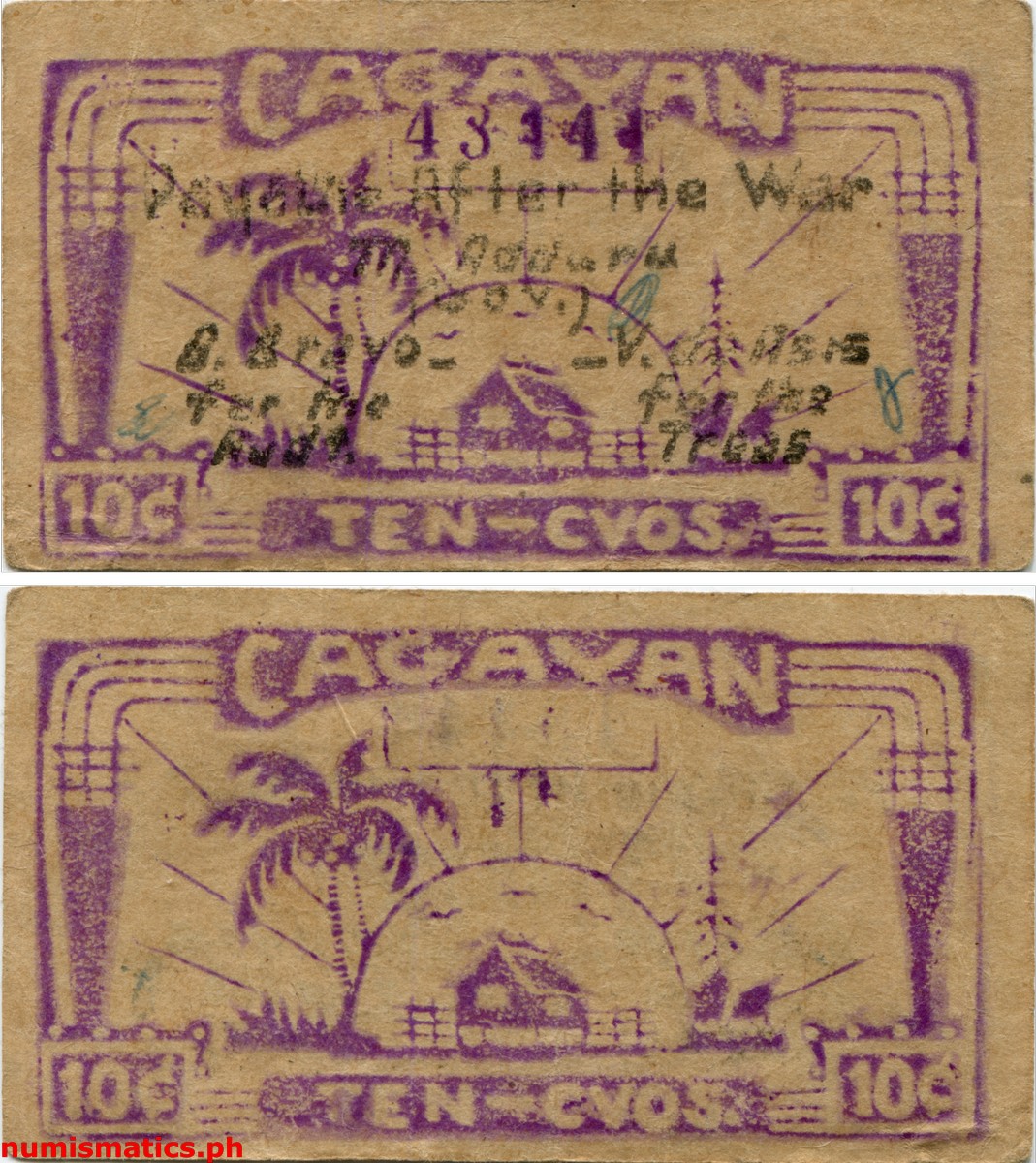 10 Centavos Third Issue Third Printing Cagayan Emergency Note