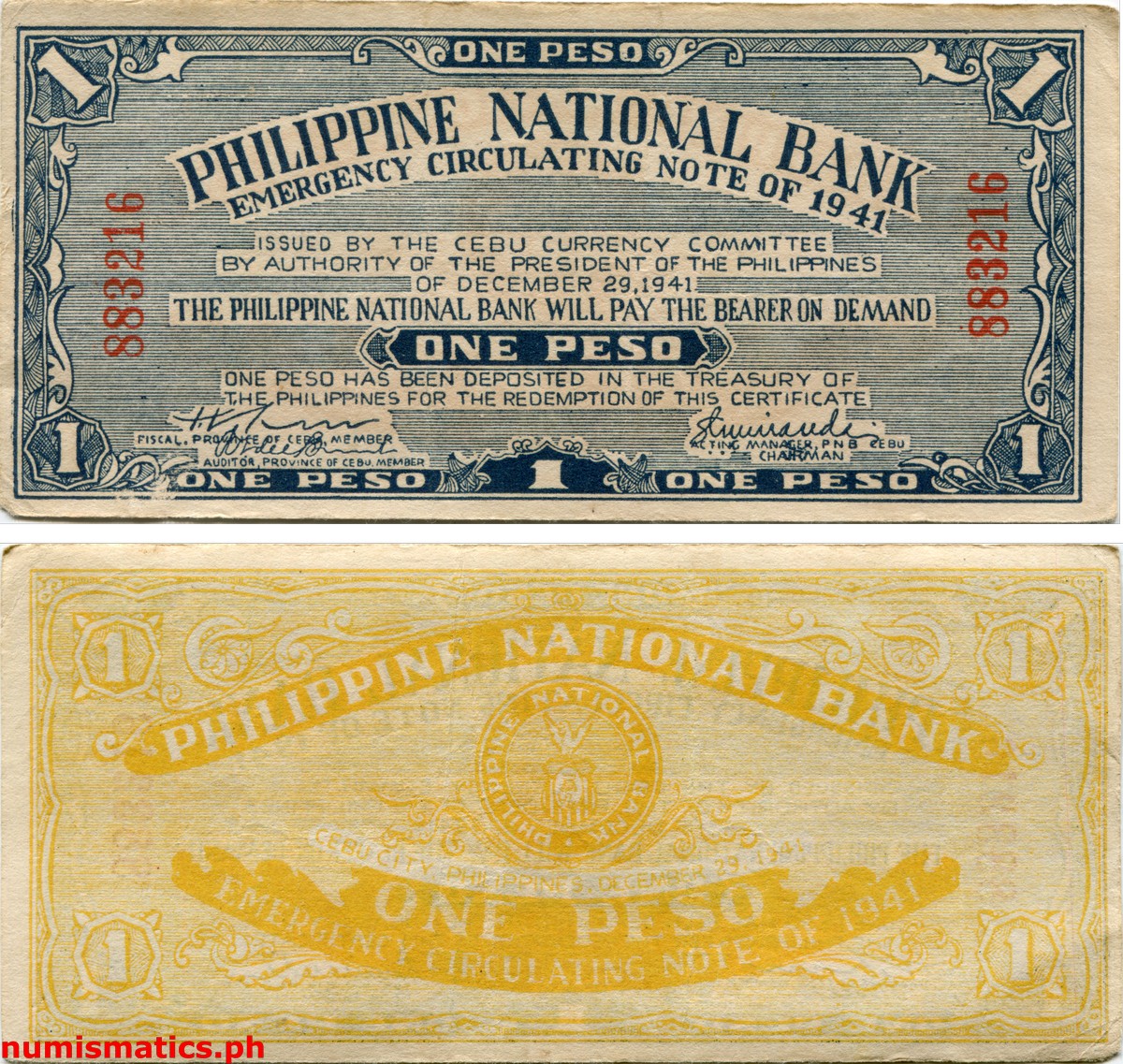 1941 1 Peso Cebu Emergency Circulating Note