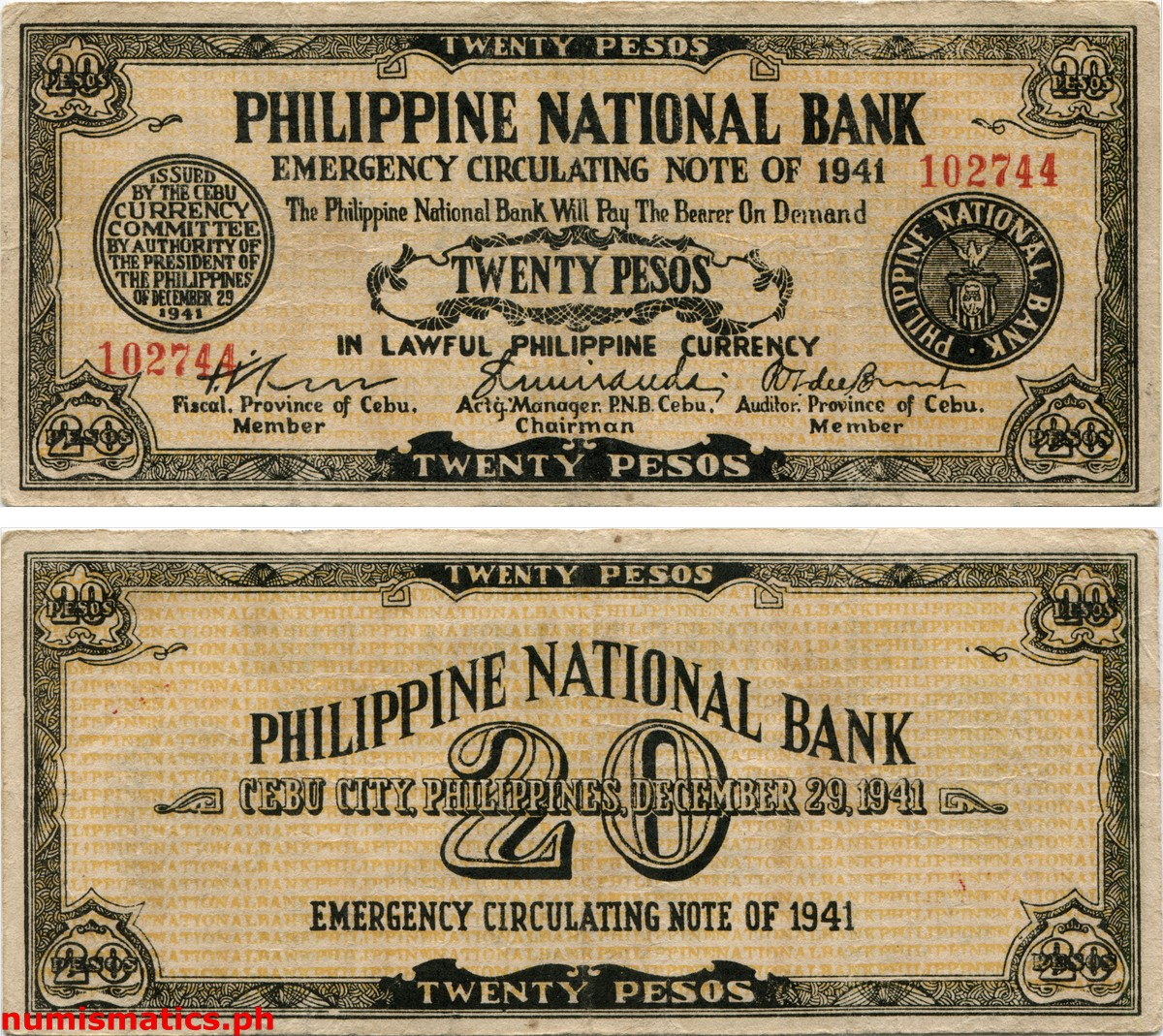 1941 20 Pesos Cebu Emergency Circulating Note