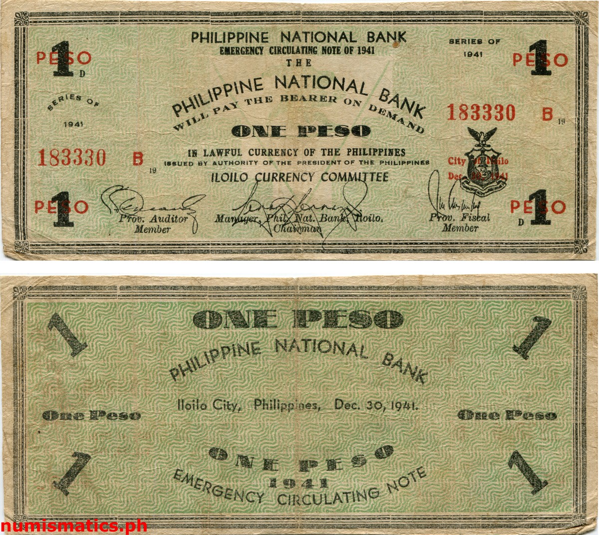 1941 1 Peso Iloilo Emergency Circulating Note