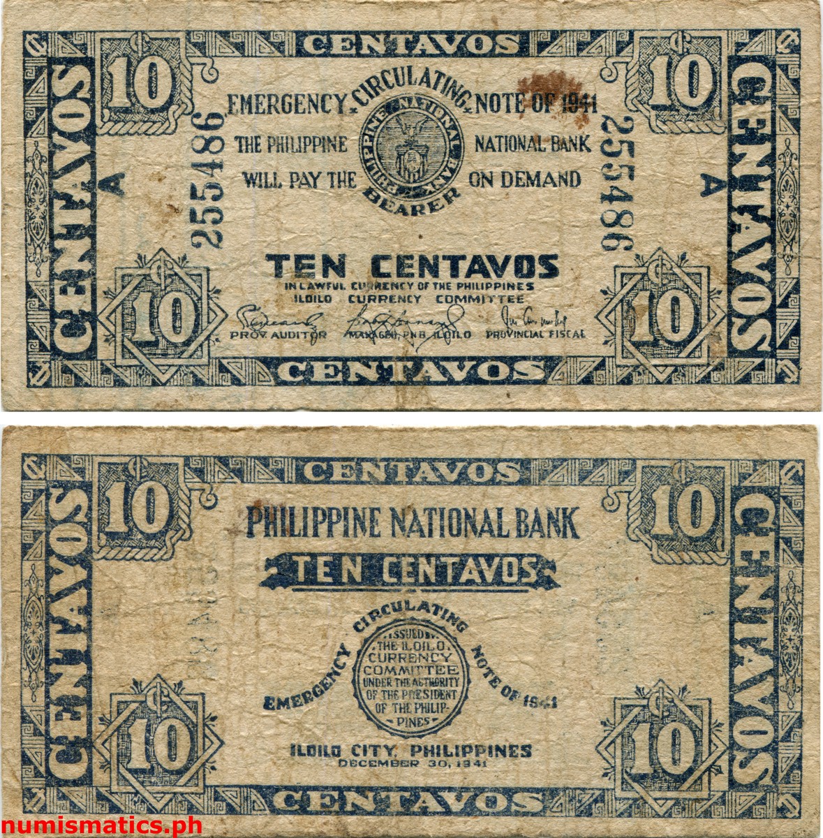 1941 10 Centavos Iloilo Emergency Circulating Note