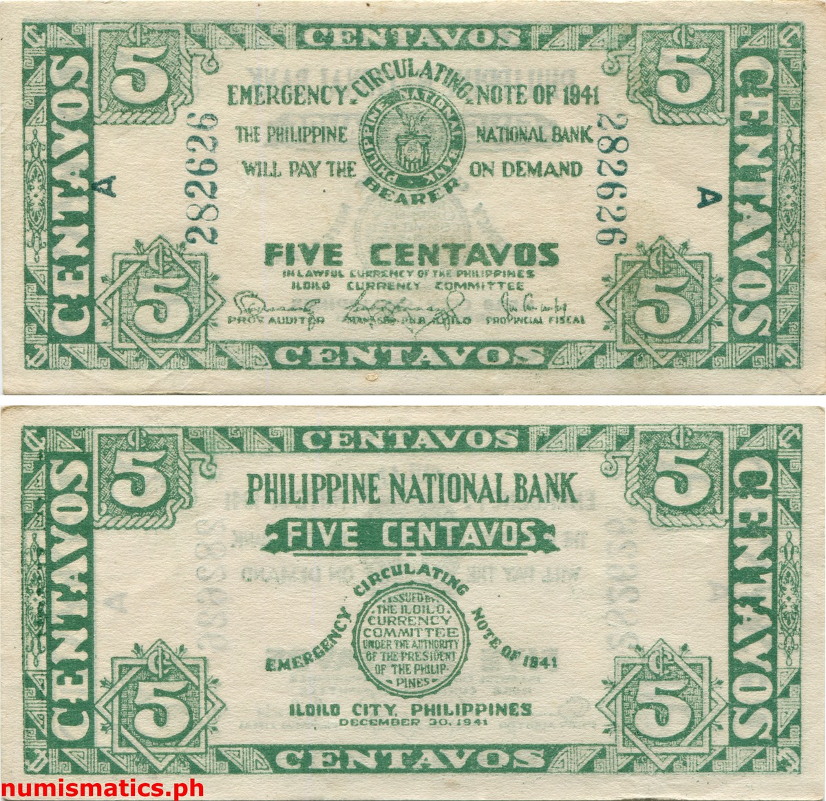 1941 5 Centavos Iloilo Emergency Circulating Note