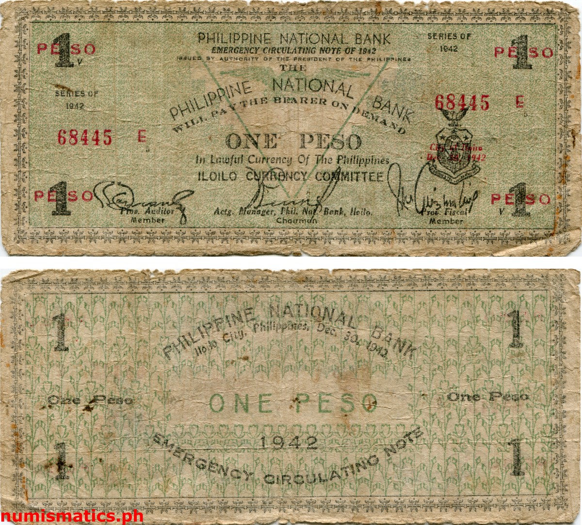 1942 1 Peso Villalon Iloilo Emergency Circulating Note