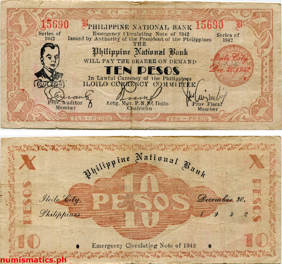 1942 10 Pesos 2nd Dialosa Printing Iloilo Emergency Circulating Note