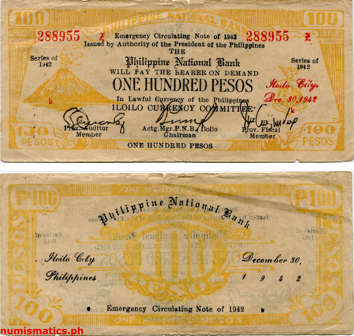 1942 100 Pesos 2nd Dialosa Printing Iloilo Emergency Circulating Note