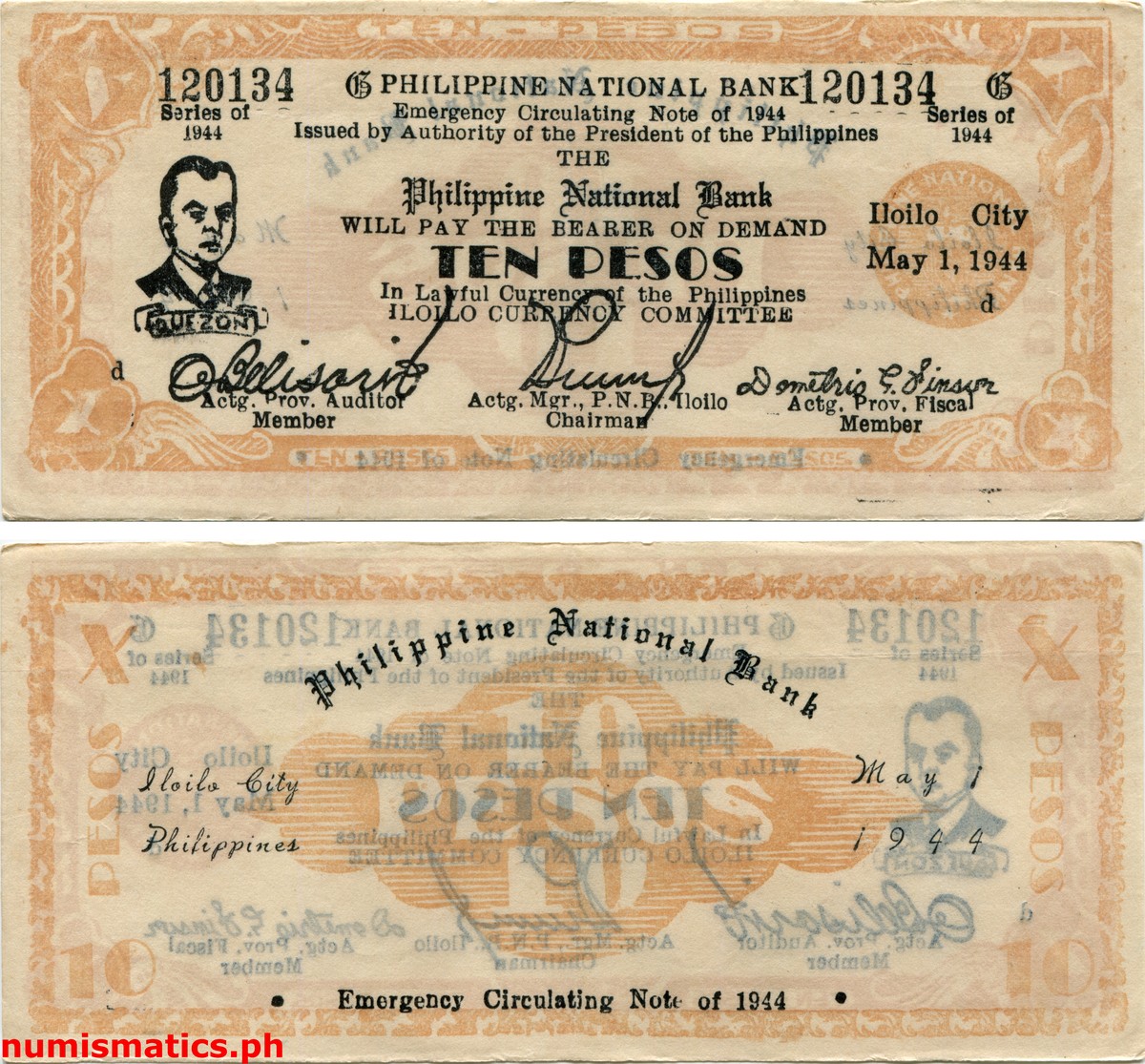 1944 10 Pesos Dialosa Iloilo Emergency Circulating Note