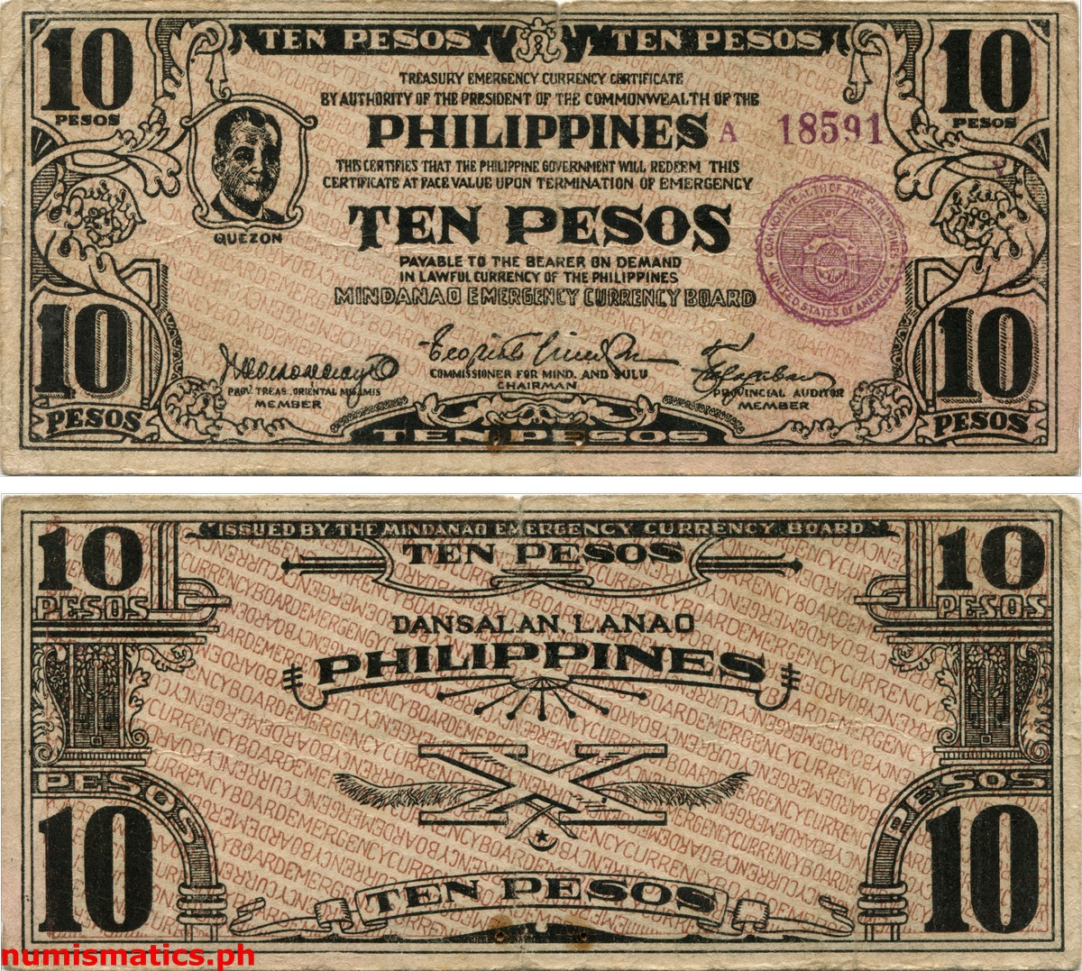 10 Pesos First Issue Mindanao Treasury Emergency Currency Certificate