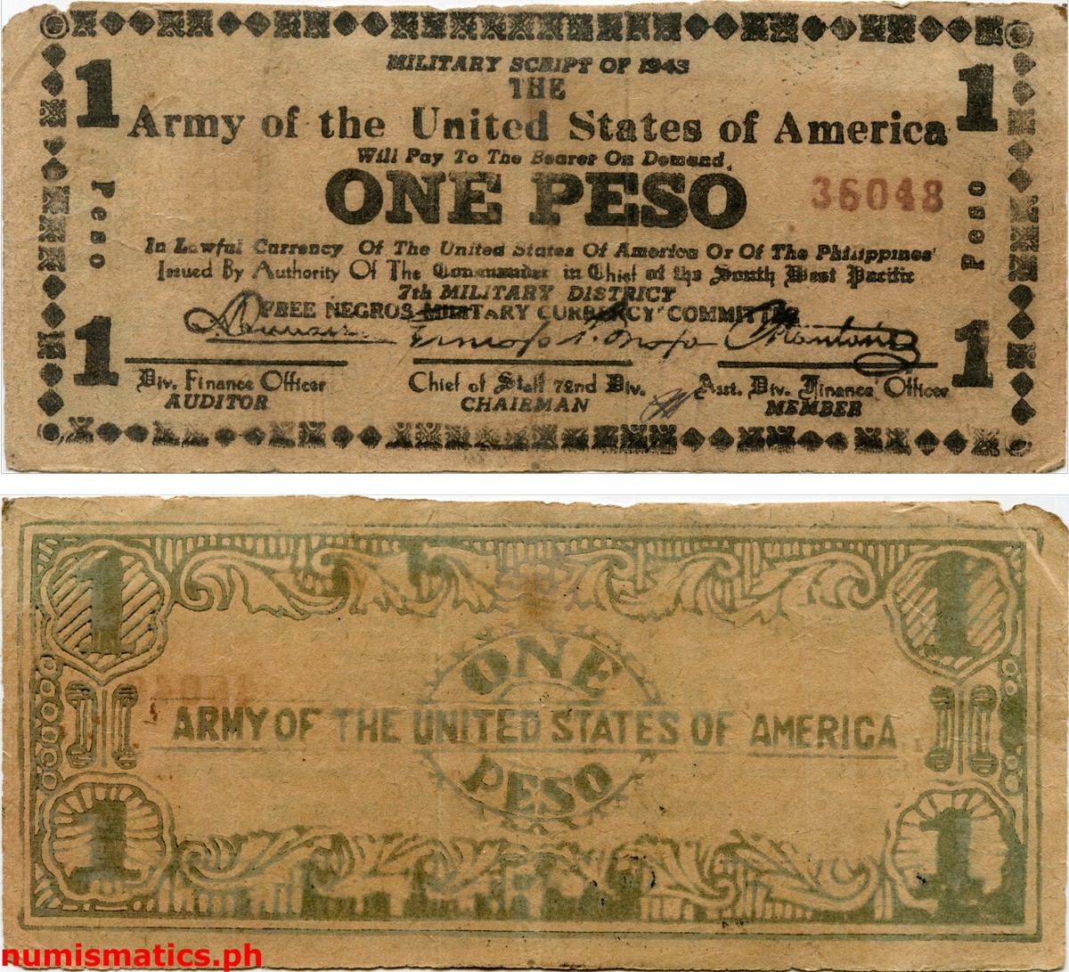 1943 1 Peso 7th Military District Free Negros Military Script