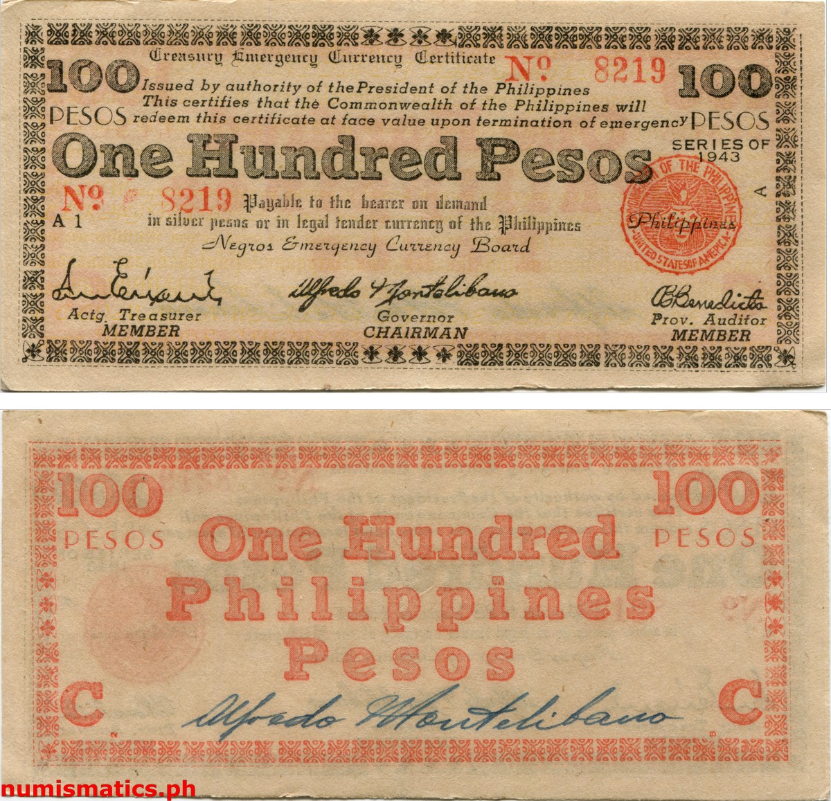 1943 100 Pesos Negros Treasury Emergency Currency Certificate