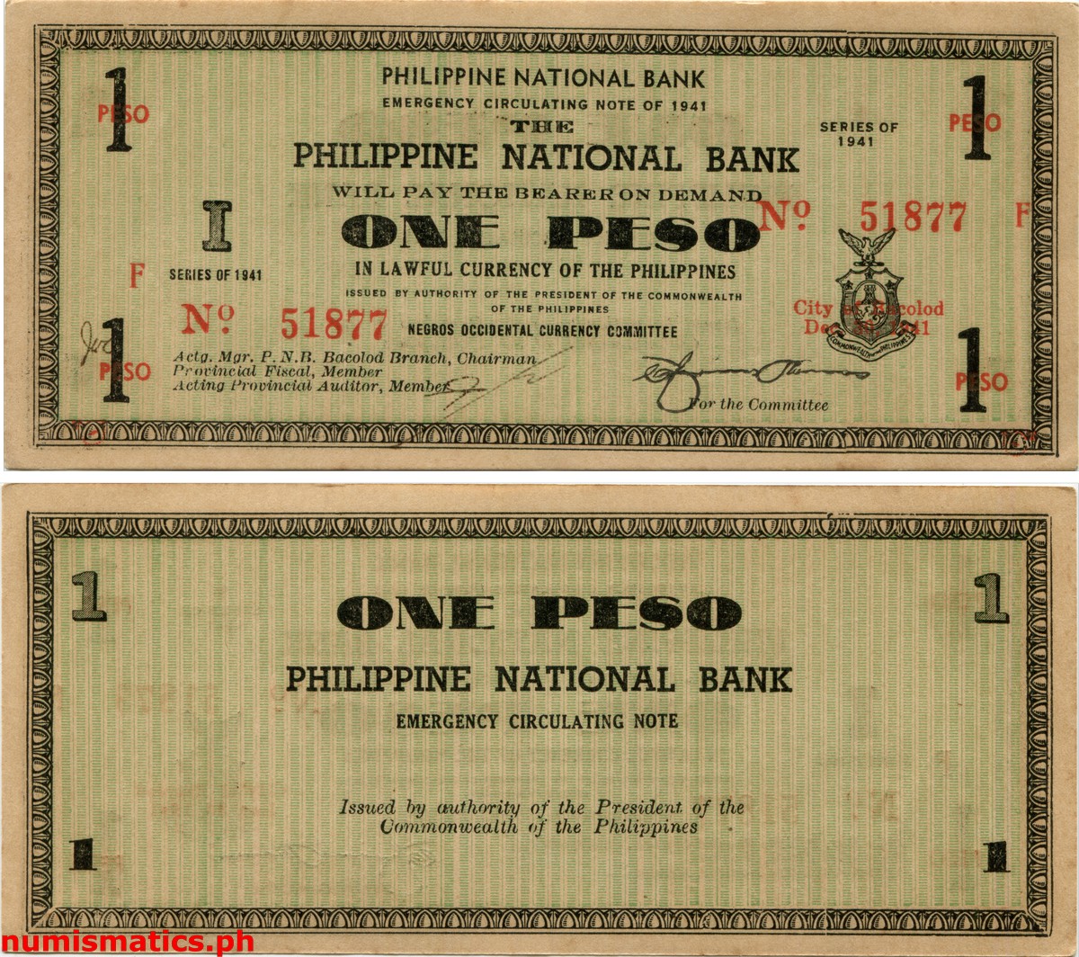 1941 1 Peso First Issue Hand Written Ramos Negros Occidental Emergency Circulating Note