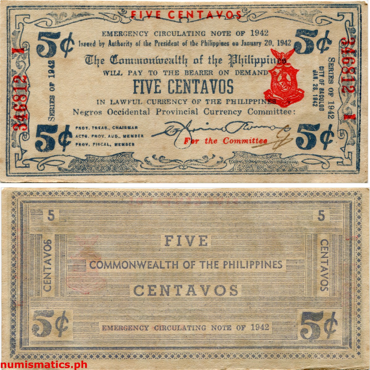 1942 5 Centavos Second Issue Ramos Negros Occidental Emergency Circulating Note