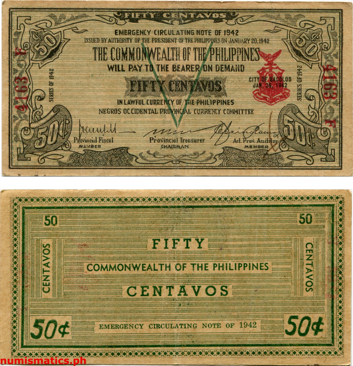 1942 50 Centavos Second Issue Negros Occidental Emergency Circulating Note